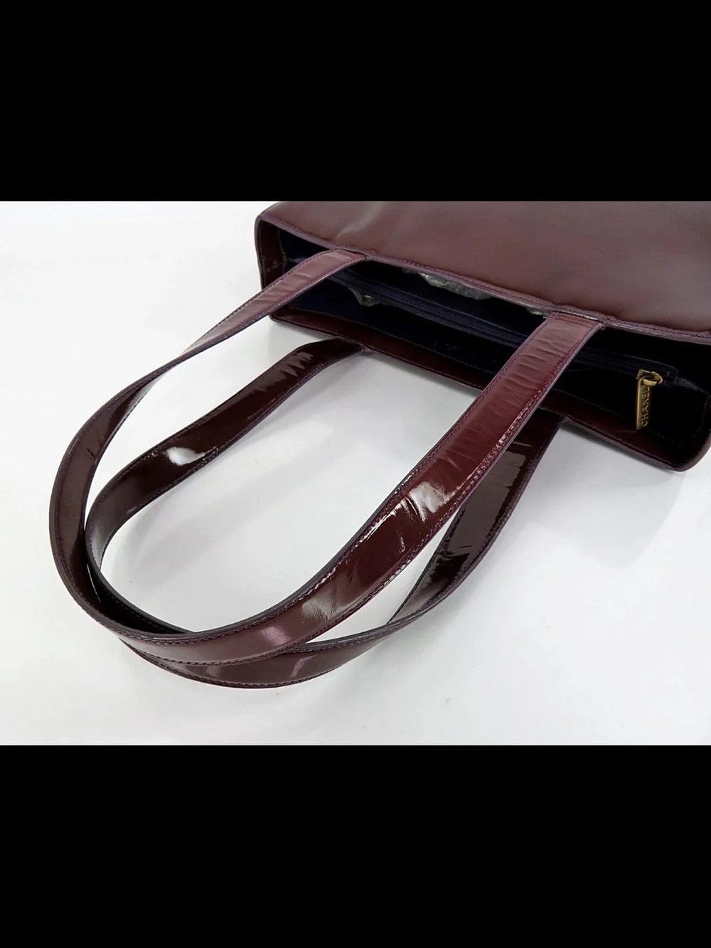 CHANEL Patent Leather Tote Bag in Deep Burgundy